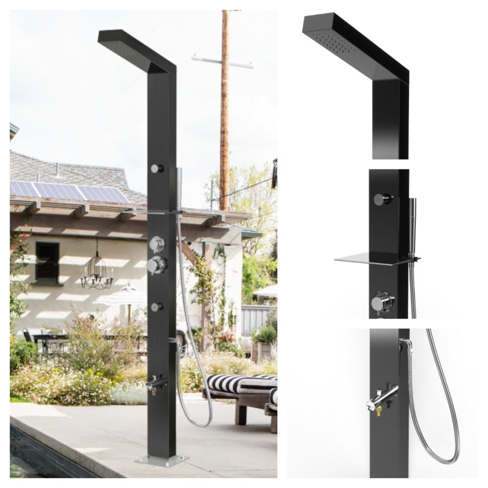 Reno Black ADA 316L Marine Grade Stainless Steel Outdoor Pool Shower Rinse Off Shower