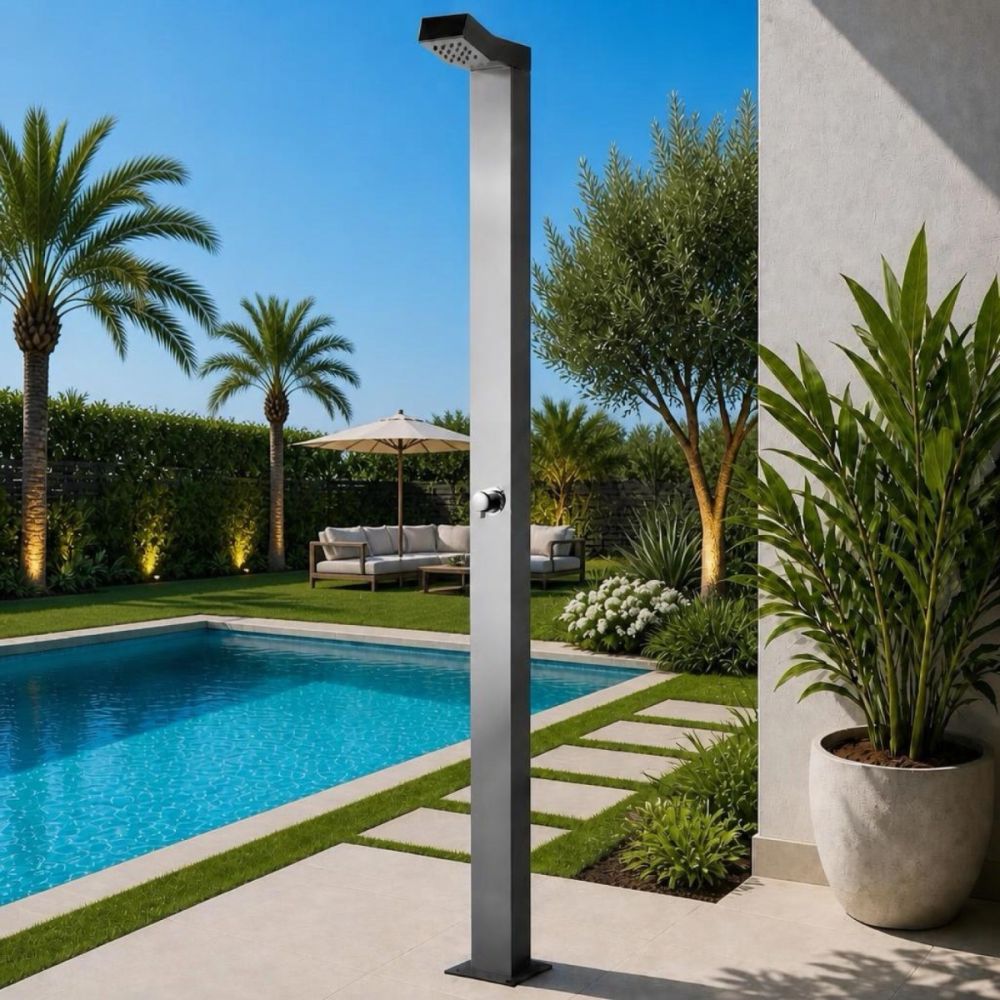 Bondi Tower Silver 316L Marine Grade Stainless Steel Outdoor Pool Shower Rinse-Off Shower
